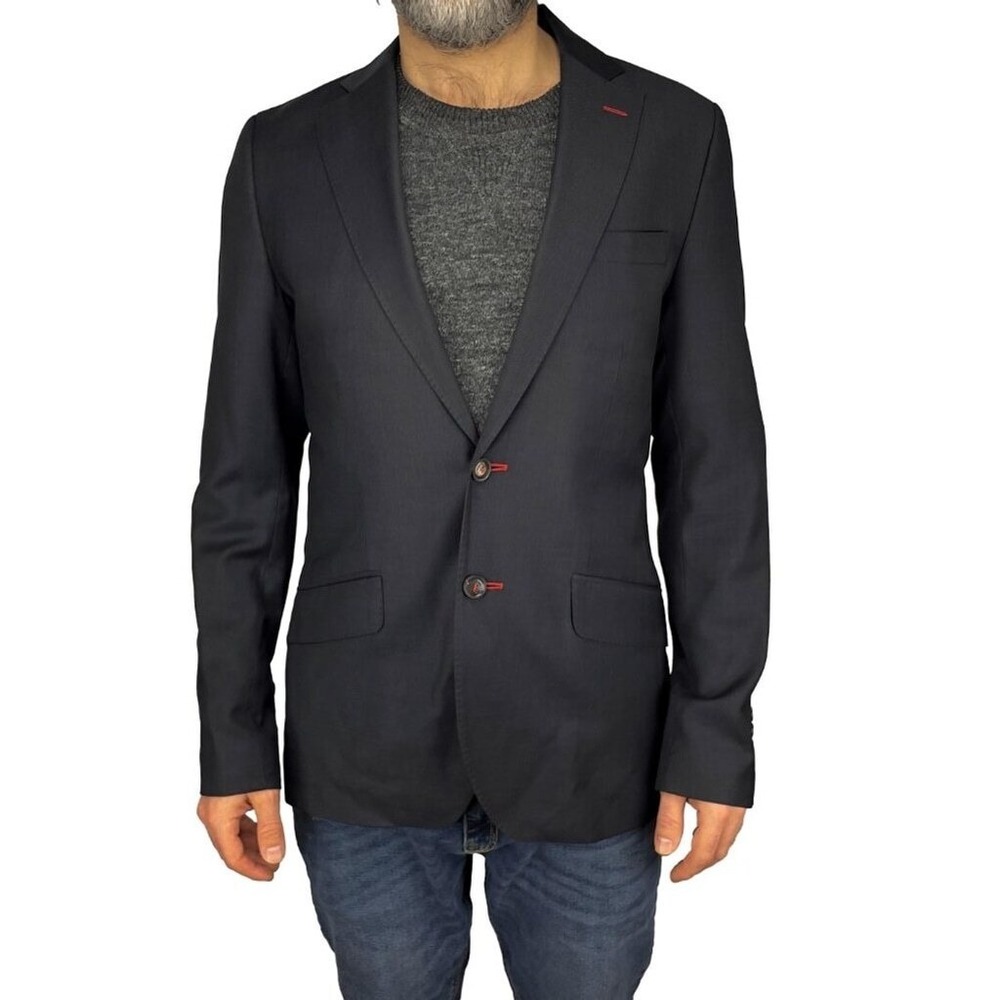 EL GANSO MARZOTTO 100% Wool Fabric Navy Blue Blazer Sz EU‎ 48 (See Measurements)